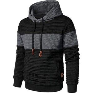 Men’s Sweatshirts Long Sleeve Pullover Patchwork Plaid Jacquard Hoodie Small